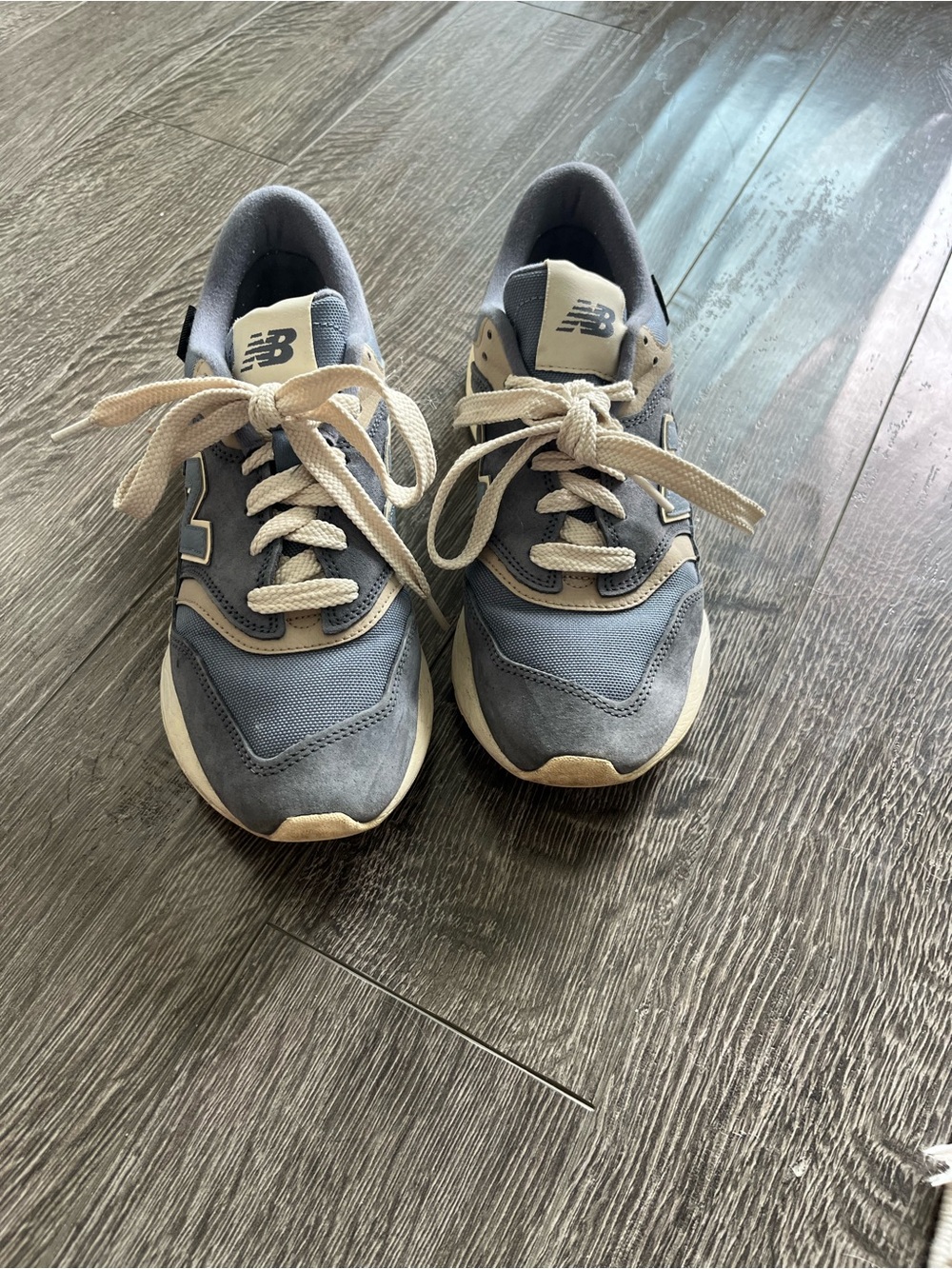 New Balance Blue and Cream Retro Runner Sneakers